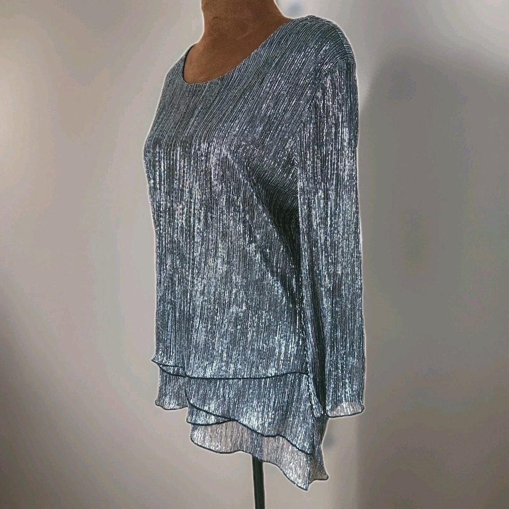 Vintage‎ Y2K Blouse Layered Metallic Silver Black Party Going Out Size S Women's